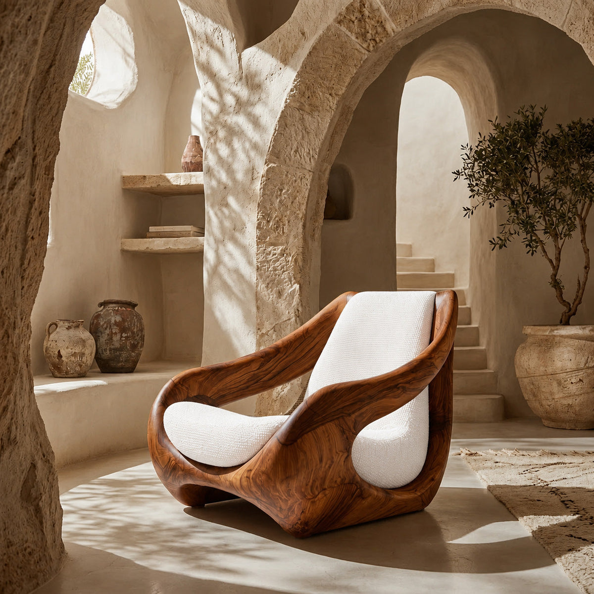 Sculptural Natural Wood Accent Chair